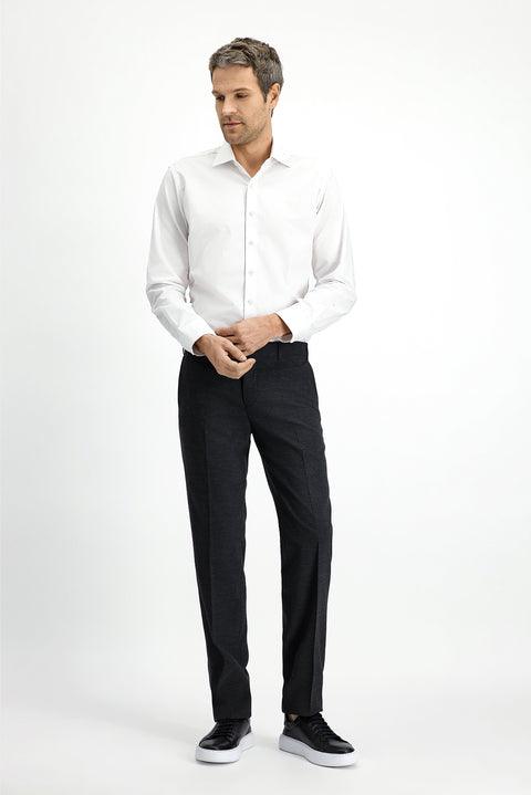 Koyu Antrasit 7 Drop Slim Fit Dar Kesim Yünlü Klasik Kumaş Pantolon