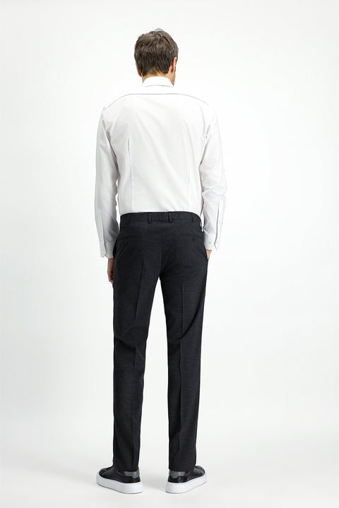 Dark Anthracite 7 Drop Slim Fit Narrow Cut Classic Wool Fabric Trousers