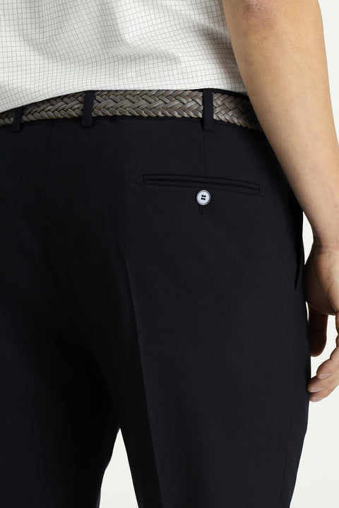 Black Navy 7 Drop Slim Fit Narrow Cut Classic Wool Fabric Trousers