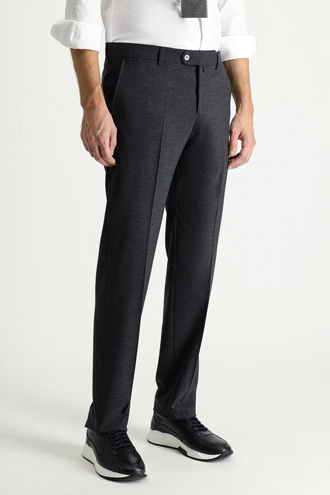 Koyu Antrasit 7 Drop Slim Fit Dar Kesim Yünlü Klasik Kumaş Pantolon