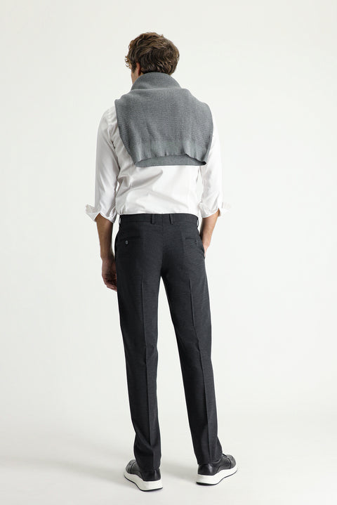 Koyu Antrasit 7 Drop Slim Fit Dar Kesim Yünlü Klasik Kumaş Pantolon