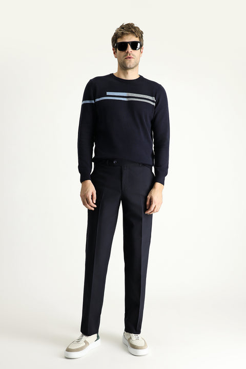 Siyah Lacivert 4 Drop Relaxed Fit Rahat Kesim Yünlü Klasik Kumaş Pantolon