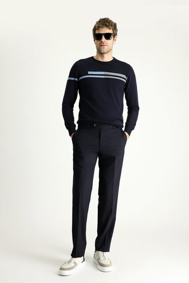 Siyah Lacivert Slim Fit Dar Kesim Yünlü Klasik Kumaş Pantolon