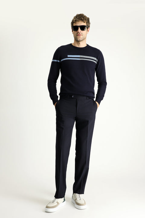 Siyah Lacivert 7 Drop Slim Fit Dar Kesim Yünlü Klasik Kumaş Pantolon