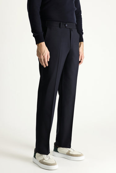 Siyah Lacivert Slim Fit Dar Kesim Yünlü Klasik Kumaş Pantolon