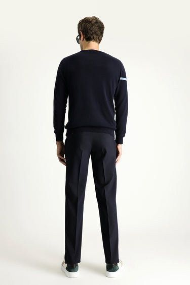 Siyah Lacivert Slim Fit Dar Kesim Yünlü Klasik Kumaş Pantolon