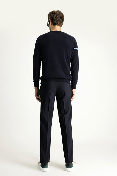 Black Navy 7 Drop Slim Fit Narrow Cut Classic Wool Fabric Trousers