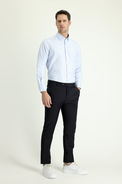 Siyah Lacivert 6 Drop Regular Fit Standart Kesim Yünlü Klasik Kumaş Pantolon
