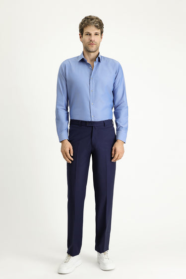  Orta Lacivert Slim Fit Dar Kesim Yünlü Klasik Kumaş Pantolon