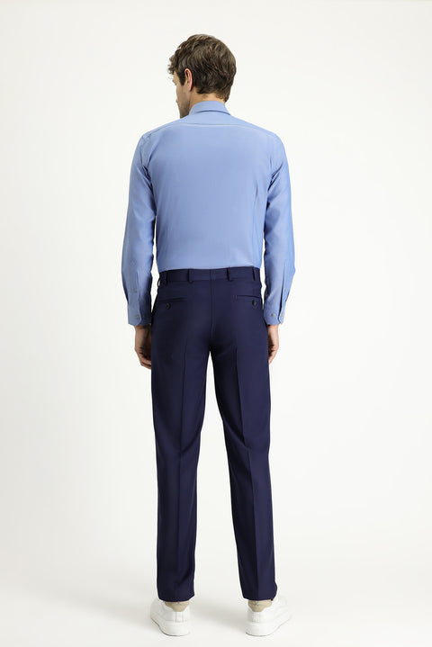Orta Lacivert 7 Drop Slim Fit Dar Kesim Yünlü Klasik Kumaş Pantolon