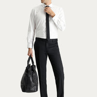 Siyah Slim Fit Dar Kesim Yünlü Klasik Kumaş Pantolon