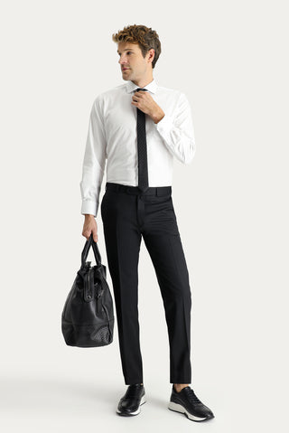  Siyah 7 Drop Slim Fit Dar Kesim Yünlü Klasik Kumaş Pantolon