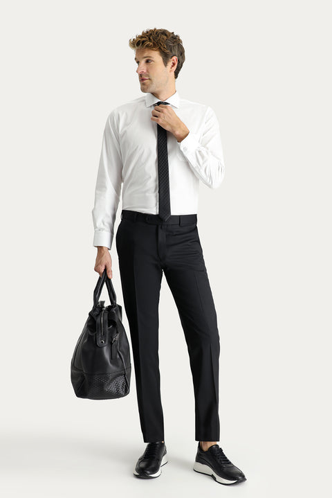Siyah 7 Drop Slim Fit Dar Kesim Yünlü Klasik Kumaş Pantolon