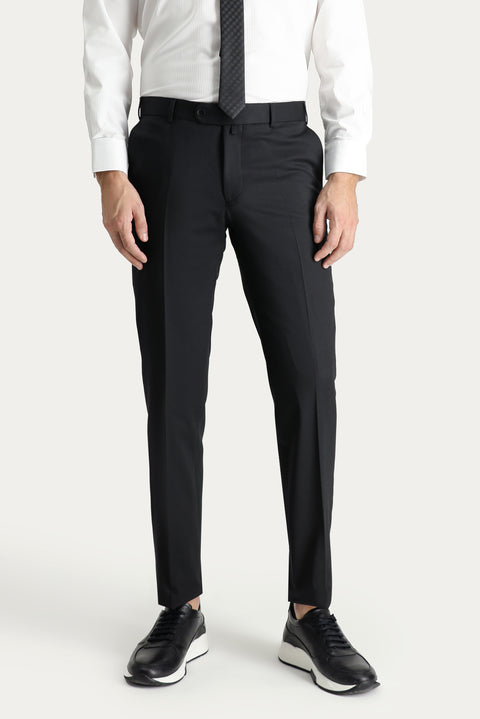 Siyah 4 Drop Relaxed Fit Rahat Kesim Yünlü Klasik Kumaş Pantolon