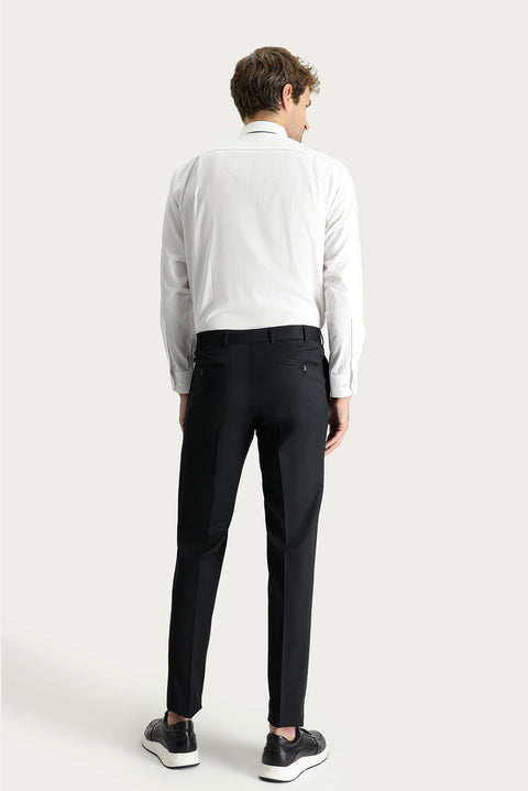 Siyah 7 Drop Slim Fit Dar Kesim Yünlü Klasik Kumaş Pantolon