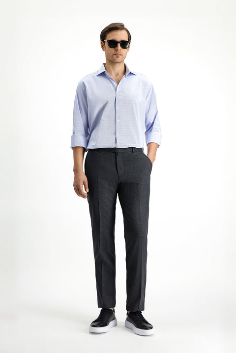Koyu Füme 7 Drop Slim Fit Dar Kesim Yünlü Klasik Kumaş Pantolon