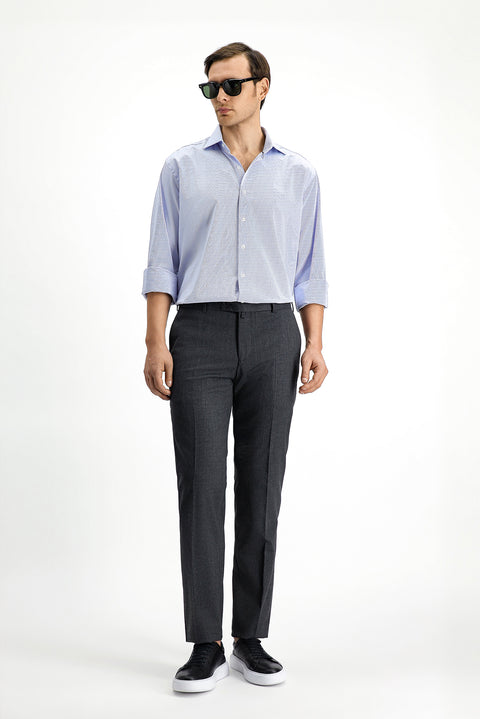 Koyu Füme 7 Drop Slim Fit Dar Kesim Yünlü Klasik Kumaş Pantolon