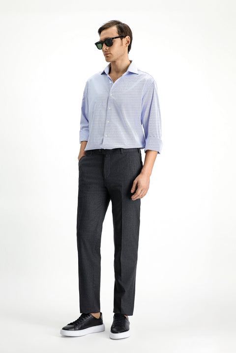 Dark Gray 7 Drop Slim Fit Narrow Cut Classic Wool Fabric Trousers