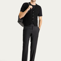 Siyah Relaxed Fit Rahat Kesim Yünlü Klasik Kumaş Pantolon