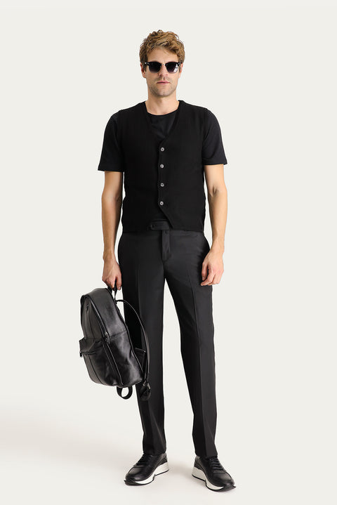 Siyah 6 Drop Regular Fit Standart Kesim Yünlü Klasik Kumaş Pantolon