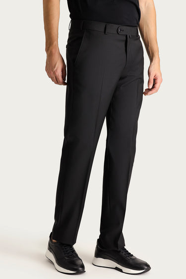  Siyah Relaxed Fit Rahat Kesim Yünlü Klasik Kumaş Pantolon