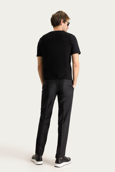  Siyah Relaxed Fit Rahat Kesim Yünlü Klasik Kumaş Pantolon