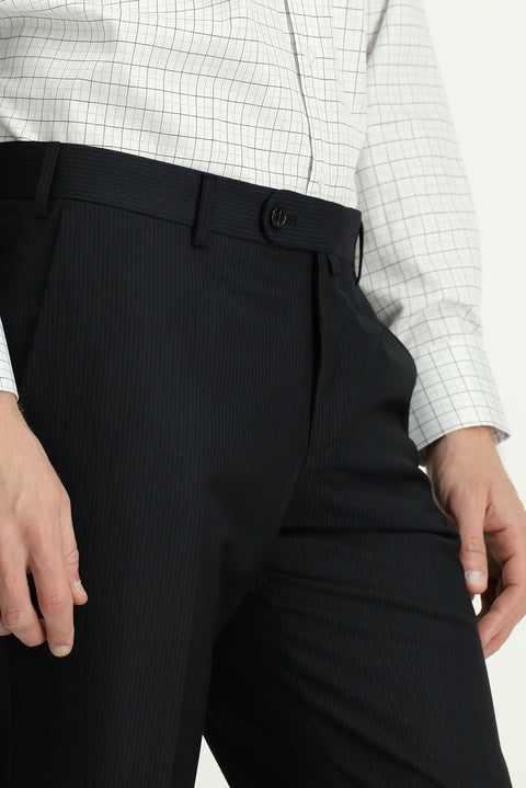 Siyah 7 Drop Slim Fit Dar Kesim Çizgili Klasik Kumaş Pantolon