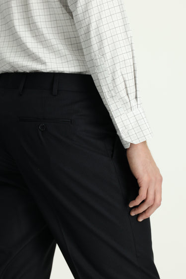 Siyah Regular Fit Çizgili Klasik Kumaş Pantolon