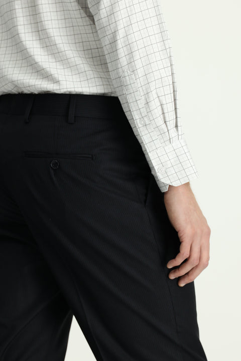 Siyah 7 Drop Slim Fit Dar Kesim Çizgili Klasik Kumaş Pantolon