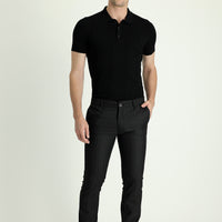 Siyah Slim Fit Dar Kesim Beli Lastikli Çizgili Likralı Klasik Kumaş Pantolon