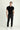 Siyah Slim Fit Dar Kesim Beli Lastikli Çizgili Likralı Klasik Kumaş Pantolon