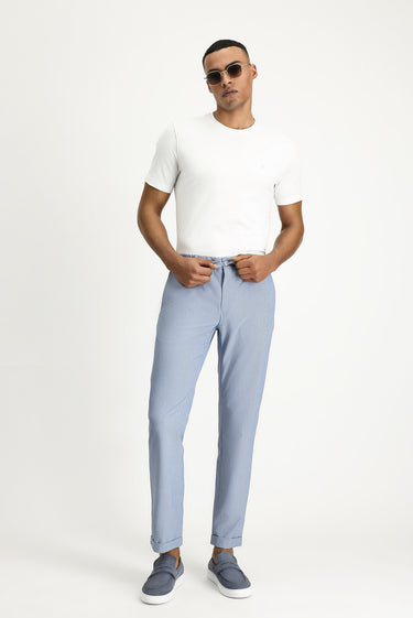 Mavi Regular Fit Beli Lastikli İpli Desenli Gofre Likralı Klasik Kumaş Pantolon