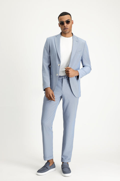 Mavi 6 Drop Regular Fit Standart Kesim Beli Lastikli İpli Desenli Gofre Likralı Klasik Kumaş Pantolon