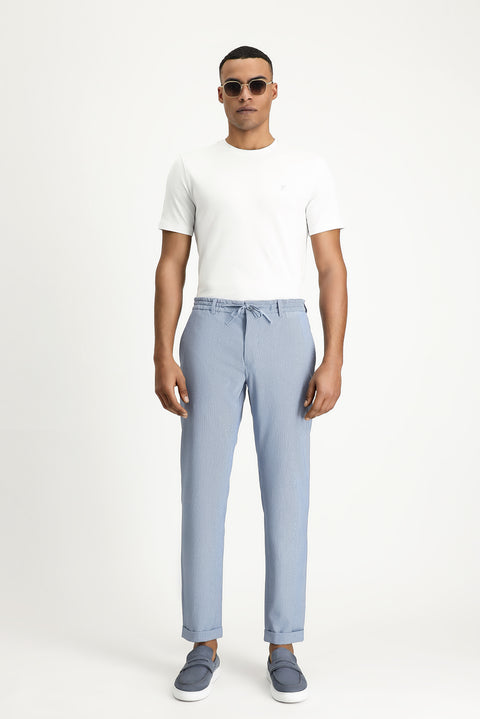 Mavi 6 Drop Regular Fit Standart Kesim Beli Lastikli İpli Desenli Gofre Likralı Klasik Kumaş Pantolon