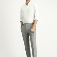 Orta Gri Slim Fit Dar Kesim Beli Lastikli Likralı Çizgili Klasik Kumaş Pantolon