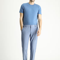 Açık Mavi Slim Fit Dar Kesim Beli Lastikli Likralı Çizgili Klasik Kumaş Pantolon