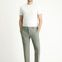 Küf Yeşili Slim Fit Dar Kesim Beli Lastikli Likralı Çizgili Klasik Kumaş Pantolon