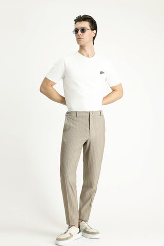  Orta Vizon 7 Drop Slim Fit Dar Kesim Beli Lastikli Likralı Çizgili Klasik Kumaş Pantolon
