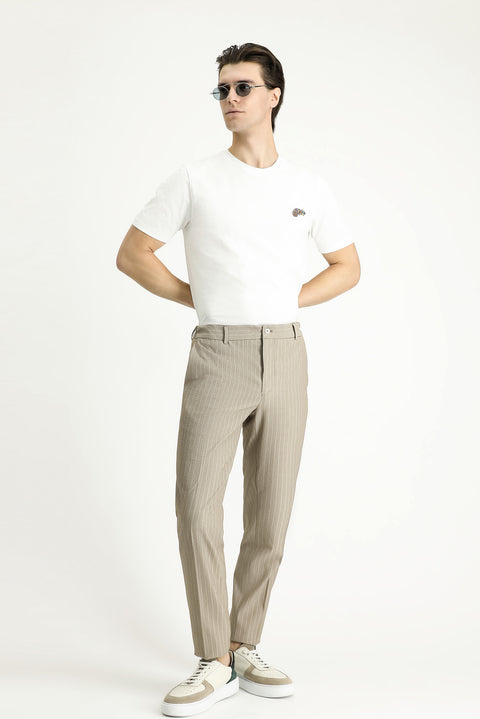 Orta Vizon 7 Drop Slim Fit Dar Kesim Beli Lastikli Likralı Çizgili Klasik Kumaş Pantolon