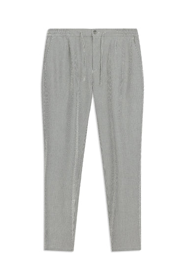Siyah Regular Fit Likralı Çizgili Beli Lastikli İpli Pileli Klasik Kumaş Pantolon