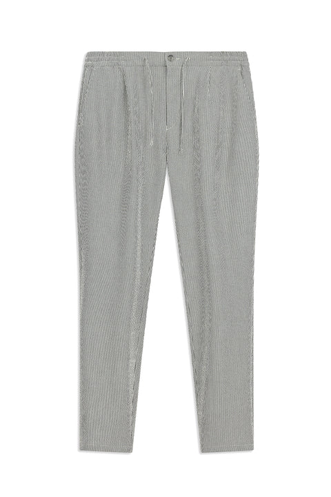 Siyah 6 Drop Regular Fit Standart Kesim Likralı Çizgili Beli Lastikli İpli Pileli Klasik Kumaş Pantolon