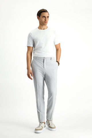  Açık Gri Super Slim Fit Ekstra Dar Kesim Likralı Çizgili Klasik Kumaş Pantolon