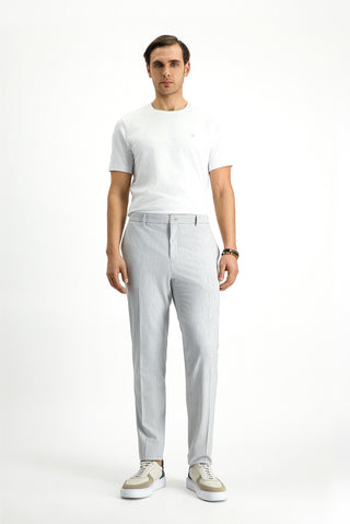  Açık Gri Super Slim Fit Ekstra Dar Kesim Likralı Çizgili Klasik Kumaş Pantolon