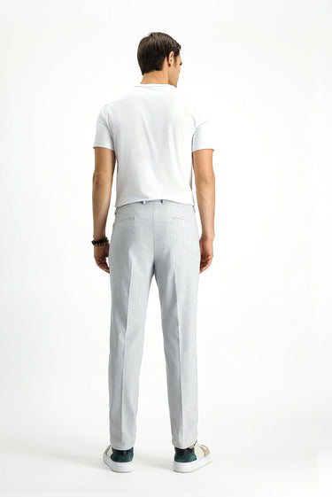  Açık Gri Super Slim Fit Ekstra Dar Kesim Likralı Çizgili Klasik Kumaş Pantolon