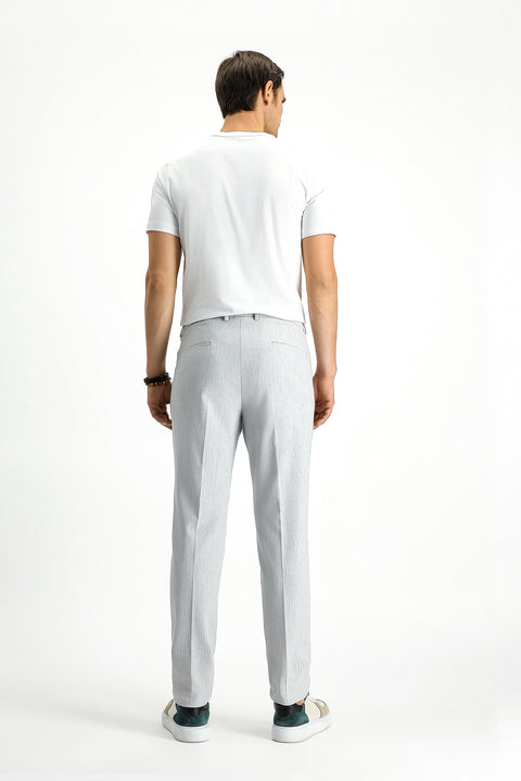 Açık Gri 7 Drop Super Slim Fit Eksra Dar Kesim Likralı Çizgili Klasik Kumaş Pantolon