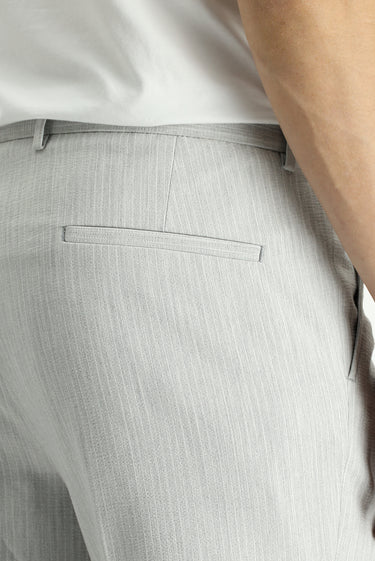 Açık Gri Super Slim Fit Ekstra Dar Kesim Likralı Çizgili Klasik Kumaş Pantolon