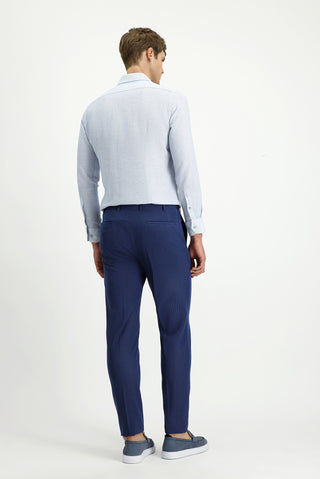  Açık Lacivert Super Slim Fit Ekstra Dar Kesim Likralı Çizgili Klasik Kumaş Pantolon