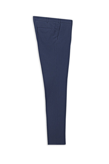Açık Lacivert Super Slim Fit Ekstra Dar Kesim Likralı Çizgili Klasik Kumaş Pantolon