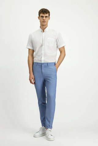  Mavi Super Slim Fit Ekstra Dar Kesim Likralı Çizgili Klasik Kumaş Pantolon