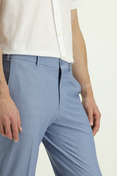 Mavi Super Slim Fit Ekstra Dar Kesim Likralı Çizgili Klasik Kumaş Pantolon